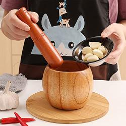 Mantouxixi Wood Pestle and Mortar Bowl Set Guacamole Bowl Shell Garlic Pepper Press Mincer Grinder Chopper Crusher Molcajete Mix Kitchen Tool - Natural Wood