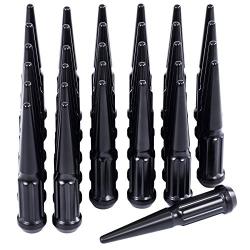14x1.5 Lug Nuts Black 32 Piece, M14x1.5 Spike Lug Nuts Wheel Accessories Compatible with Chevy Ram Ford GMC