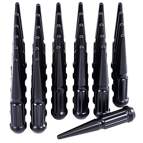 14x1.5 Lug Nuts Black 32 Piece, M14x1.5 Spike Lug Nuts Wheel Accessories Compatible with Chevy Ram Ford GMC