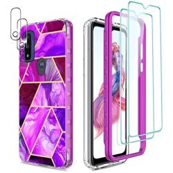 for Moto G Pure 2021 Case, Jeylly Moto G Pure Case with Screen Protector, Military Heavy Duty Drop Proof Protection Marble Pattern Soft TPU Defender Bumper Case Cover for Moto G Pure, Violet Purple
