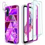 for Moto G Pure 2021 Case, Jeylly Moto G Pure Case with Screen Protector, Military Heavy Duty Drop Proof Protection Marble Pattern Soft TPU Defender Bumper Case Cover for Moto G Pure, Violet Purple