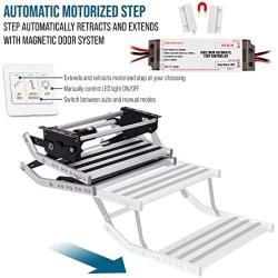 Hike Crew 12V Automatic RV Steps | Magnetic Switch Motorized 2-Step Platform & Power Kit w/LED Light, Aluminum & Steel Construction 440 Lb Capacity | Anti-Slip Grip Custom Control & Easy Bolt Assembly