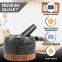Casa Noa Mortar and Pestle Set with Wood Base - Heavy & Solid Polished Granite - 100% Natural, Large Guacamole Bowl, Stone Grinder, Molcajete Bowl, Anti-Scratch, 1.8 Cup Capacity, 5.8-Inch Pestle