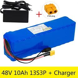 Jieoto 48V 10Ah 13S 3P E-Bike Battery Pack Customizable Lithium-ion Battery for 1000W 750W 500W 350W 250W Motor for Electric Tricycles Electric Scooters MTB with 2A Charger