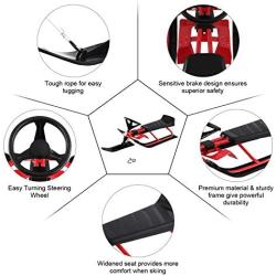 PEXMOR Snow Racer Sled, Steering Ski Sled Slider with Steel Frame, Pull Rope & Twin Brakes for Kids Age 4 & up, Teenager & Adult, 45 x 20 x 15, Red & Black