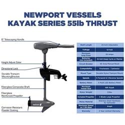 Newport Vessels Kayak Series 36lb/55lb Thrust Transom Mounted Saltwater Electric Trolling Motor w/LED Battery Indicator (24