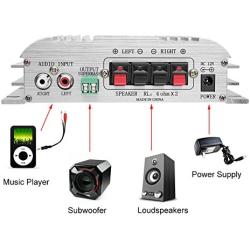 DC 12V Audio Amplifier,Hi Fi Stereo Speaker Amplifier, Mini Car Audio Heavy Bass 3 Channel Amplifier for Car Audio,Home Theater,Computer,MP3