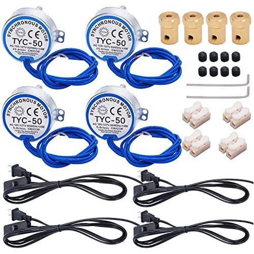 Twidec/4Pcs Synchronous Turntable Motor Electric Motor 2.5-3 and 5-6R/MIN 50/60Hz 4W CCW/CW AC100~127V Synchron Motor for Cup Turner,Cuptisserie Rotator with 7mm Flexible Coupling TYC-50-2.5+5R-XLLB
