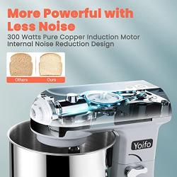 Yoifo 7 Speed Stand Mixer（inclued P Speed）- Peak Power 600W Kitchen Electric Mixer，4.75-QT Tilt-Head Food Mixer with Dough Hook, Whisk, Beater & BPA-Free Dust Cover (Silver)