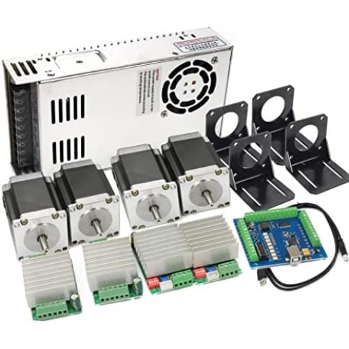 RATTMMOTOR 4 Axis USB Mach3 CNC Controller Kit 57mm Dual Shaft Nema23 Stepper Motor & Bracket+CNC Motion Control Board Mach3 USB Card+TB6600 Stepper Motor Driver+350W 24V DC Switching Power Supply