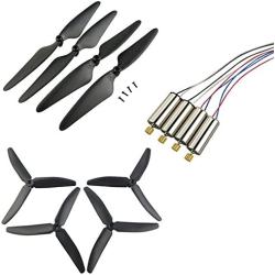 Upgraded Propellers Three Blades Two Blades Main Blade Propeller Motors with Metal Gears for Hubsan H502E H502S Drone Replacement CCW CW RC Quadcopter Spare Parts Set (Black)