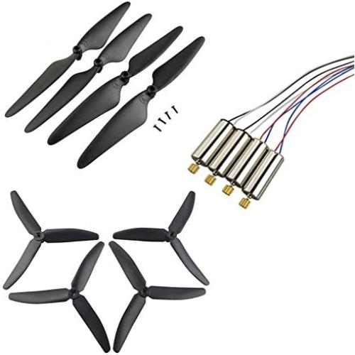 Upgraded Propellers Three Blades Two Blades Main Blade Propeller Motors with Metal Gears for Hubsan H502E H502S Drone Replacement CCW CW RC Quadcopter Spare Parts Set (Black)
