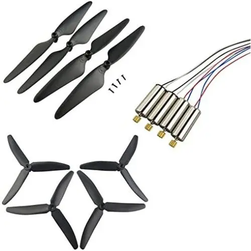 Upgraded Propellers Three Blades Two Blades Main Blade Propeller Motors with Metal Gears for Hubsan H502E H502S Drone Replacement CCW CW RC Quadcopter Spare Parts Set (Black)
