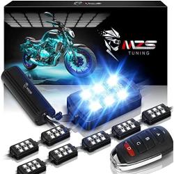 MZS Motorcycle LED Light Kit Multi-Color Neon RGB Strips, Wireless Smart Remote Controller -Compatible with ATVs UTVs Cruiser Trikes Golf Carts -Waterproof IP65 (Pack of 8)