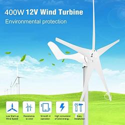 HYTC Wind Power 400W 12V Wind Turbine Blade Material Nylon Fiber 5 Blades with Charge Controller Wind Energy Motor-Black 12v