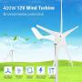 HYTC Wind Power 400W 12V Wind Turbine 5 Blades with Charge Controller Wind Energy Motor-Black 12v