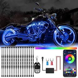 SHINIGHT 18 Pcs Motorcycle LED Light Kits, App Control Multicolor Waterproof Motorcycle LED Strip Lights with RF Remote, Music Sync & Multiple Scene Modes RGB LED Lights for Motorcycles