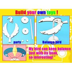 Building Science Kit for Kids, 4 Sets Educational Engineering Toys, Stem Projects for Boys / Girls-Solar Windmill, Generator, Binoculars, Balance Bird