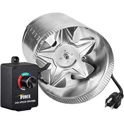 iPower 4 Inch 100 CFM Booster Fan Inline Duct Vent Blower with Variable Speed Controller Adjuster, Intake 5.5 Grounded Power Cord for HVAC Exhaust, Low Noise, Silver