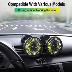 Car Cooling Fan,360° Adjustable Dual Head Cooling Air Fan Brushless Motor Low Noise Automobile Vehicle Fan Micro USB for Car/SUV/RV/Truck/Boat Use (Without Coloured Light)
