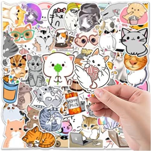50 pcs Cute Cat Stickers Animal Waterproof Stickers for Kids and Adult Laptop Phone Travel Luggage Motorcycle Cartoon Sport Bottle Sticker