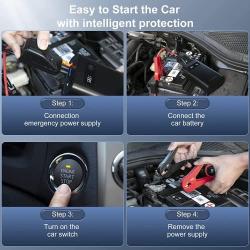 Portable Car Jump Starter, Car Emergency Start Power with Power Bank and LED Light, 12000mAh Auto Starter Booster Power Pack with 2 USB QC3.0 24W and 1 Type-c PD 60W