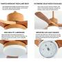 LED Fan Ceiling Light Fixture,Ceiling Fan with Light and Remote Control, with 3 Solid Wood Blades, Adjustable Color Temperature and Wind Speed,for Bedroom,Living Room,Dining Room,White