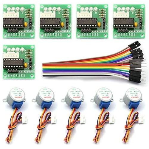 CenryKay 5pcs ULN2003 28BYJ-48 4-Phase Stepper Motor with 5V Drive Board and 10pcs Dupont Wire Male to Female Breadboard Jumper Wires Compatible with Arduino
