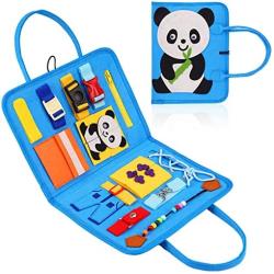 Panda Busy Board,Preschool Montessori Toys Toddler Toys Learning Toys ,Sensory Board for Fine Motor Skill,Montessori Learning Education Toys,Bag Design for Airplane or Car Travel