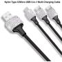 Bling Phone Car Holder with Air Vent Clip Shiny Engine Button Deco 3 In1 Charging Cable Rhinestone Car Accessories for Women