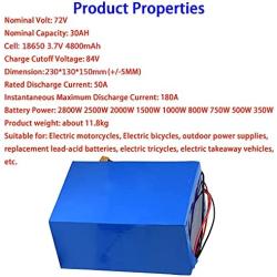 Jieoto 72V 20AH 30AH 40AH E-Bike Battery Waterproof Lithium Battery Pack for 2800W-750W Electric Motorcycle Trike Electric Bike Moped Scooters Go-Kart Scooter with Charger