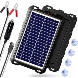 POWOXI Solar Battery Charger 12 Volt 10W Solar Panel Kit for Car, Boat, RV, Trailer, Motorcycle, Marine, Automotive, Powersports, Snowmobile, etc.