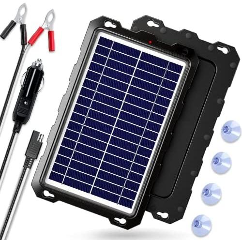 POWOXI Solar Battery Charger 12 Volt 10W Solar Panel Kit for Car, Boat, RV, Trailer, Motorcycle, Marine, Automotive, Powersports, Snowmobile, etc.