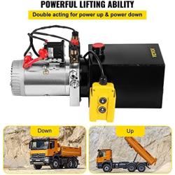 Mophorn Hydraulic Pump 6 Quart Hydraulic Power Unit 12V DC Hydraulic Pump Dump Trailer Double Acting Hydraulic Pump (Steel, 6 Quart/Double Acting)