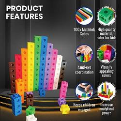 Math Cubes for Kids - Kindergarten Math Games - Snap Cubes Counting Blocks for Math - Math Linking Cubes Counting Cubes for Kids - Math Manipulatives 1st Grade - 10 Colors, 100 Cubes