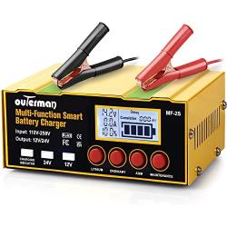 Outerman Car Battery Charger,12V/12A 24V/7.5A Lithium Battery Charger,Upgraded Automotiive Smart Trickle Maintainer with LCD Screen 4 Charging Mode for AGM Lead-Acid Battery Car Boat Motorcycle&More