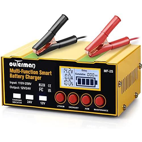 Outerman Car Battery Charger,12V/12A 24V/7.5A Lithium Battery Charger,Upgraded Automotiive Smart Trickle Maintainer with LCD Screen 4 Charging Mode for AGM Lead-Acid Battery Car Boat Motorcycle&More