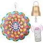 ABXKZ Wind Spinners Sun Face, 3D Metal Outdoor Hanging Art, 1200mAh Battery Operated Gold Disco Ball Motor Wind Spinner, Bundle 2 Pieces of Wind Spinners and Mobile Motor