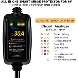 RV Surge Protector 30 Amp with Grip Handles, Smart Circuit Analyzer Power Guard for RV, Camper, Trailer, Truck, Motorboat, Yacht, Mobilhome
