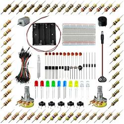 Ardest Fundamentals of Electricity for Arduino Projects Learning Basic Starter Kit w/ Breadboard Jumper Wire Motor LED Resistors and Capacitors
