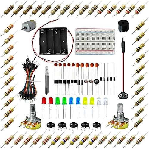 Ardest Fundamentals of Electricity for Arduino Projects Learning Basic Starter Kit w/ Breadboard Jumper Wire Motor LED Resistors and Capacitors