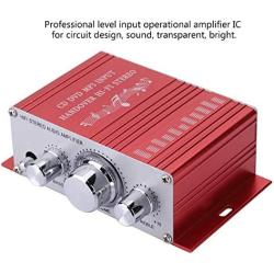 Stereo Audio Amplifier, Mini Digital HiFi Bass Audio Subwoofer Amp, Portable Music CD DVD MP3 FM Player Power Amplifier for Home Car, Motorcycles(Red)