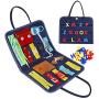 YENJO Toddler Busy Board, Montessori Early Education Activity Toddler Toys for Develops Basic and Fine Motor Skills Learn to Dress and Alphabet Spell Cognition for Airplane or Car Travel