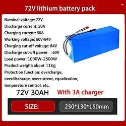 Jieoto 72V 20Ah 30AH 40AH Ebike Lithium Battery with 84V Charger for 2500W 2000W 1800W 1500W 1200W 1000W Motorcycle Scooter Trike Go-Kart Waterproof PVC Rechargeable Battery