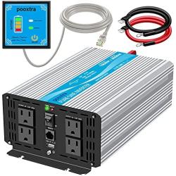 POOXTRA Power Inverter 1500 Watt Pure Sine Wave Inverter 12V DC to 110V/120V AC Converer with 4 AC Outlets,2.1A USB Ports,16.4ft Remote Control and Dual Cooling Fans-Peak 3000W
