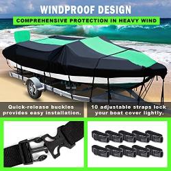 Tokept Trailer Boat Cover, Heavy Duty Splice Upgraded 600D Marine Grade Polyester Waterproof Boat Cover with Motor Cover for V-Hull, Speedboat Cover, Trimaran (20-22L *100