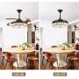 Crystal Ceiling Fan Lights Dimmable LED Fandelier, Siljoy 42 inch Modern Reverse Retractable Blades Fan Mute Motor Chandelier Ceiling Fans with Remote for Dining Room Bedroom, Black