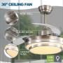 warmiplanet Retractable Ceiling Fan with Lights Remote Control, Bladeless Ceiling fan , 36 Inch and Brushed Nickel Motor