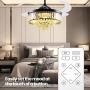36in Dimmable Retractable Crystal Ceiling Fan Color Temperature 500k-6500k Fandelier Ceiling Fan with Lights Memory 6 Speed Chandeliers with Fans Retractable Blades for Bedroom Room