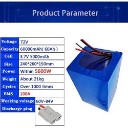 Jieoto 72V Motorcycle Battery Pack, Lithium-Ion Rechargeable Battery, 20Ah 30Ah 40Ah 50Ah 60Ah E-Bike Battery Pack, with BMS and Charger, for 1000W-5600W Bike Motor
